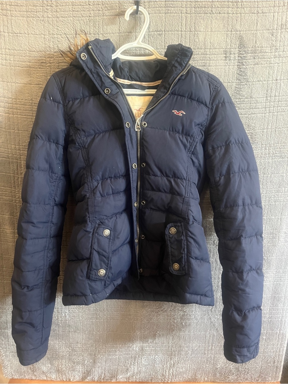 Hollister Navy Quilted Hooded Puffer Jacket